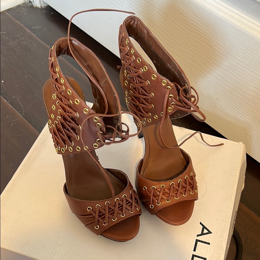 Aldo Brown Stiletto Heels with Braided Straps